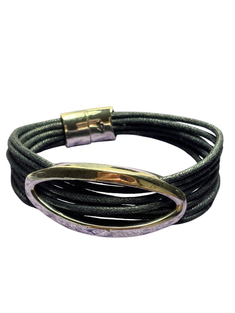 Kenneth Cole Multi Strand Navy Blue Cord Bracelet Silvertone Magnetic Clasp